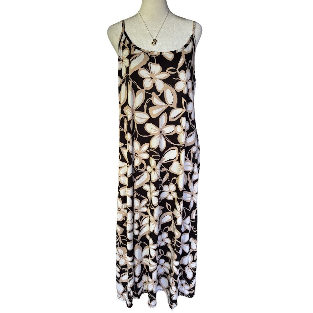 Vintage TMG New York Floral Maxi Sundress Black White Tan Plus Size 2X/XL